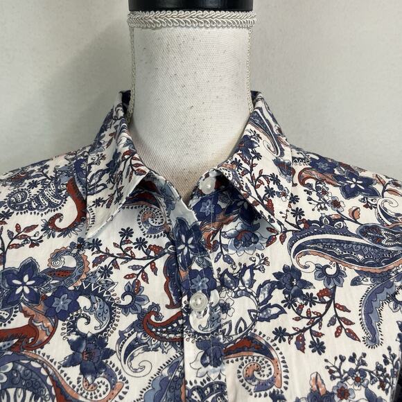 Gloria Vanderbilt Blouse Shirt size Medium Button Front Blue Red Paisley Western - Picture 3 of 8